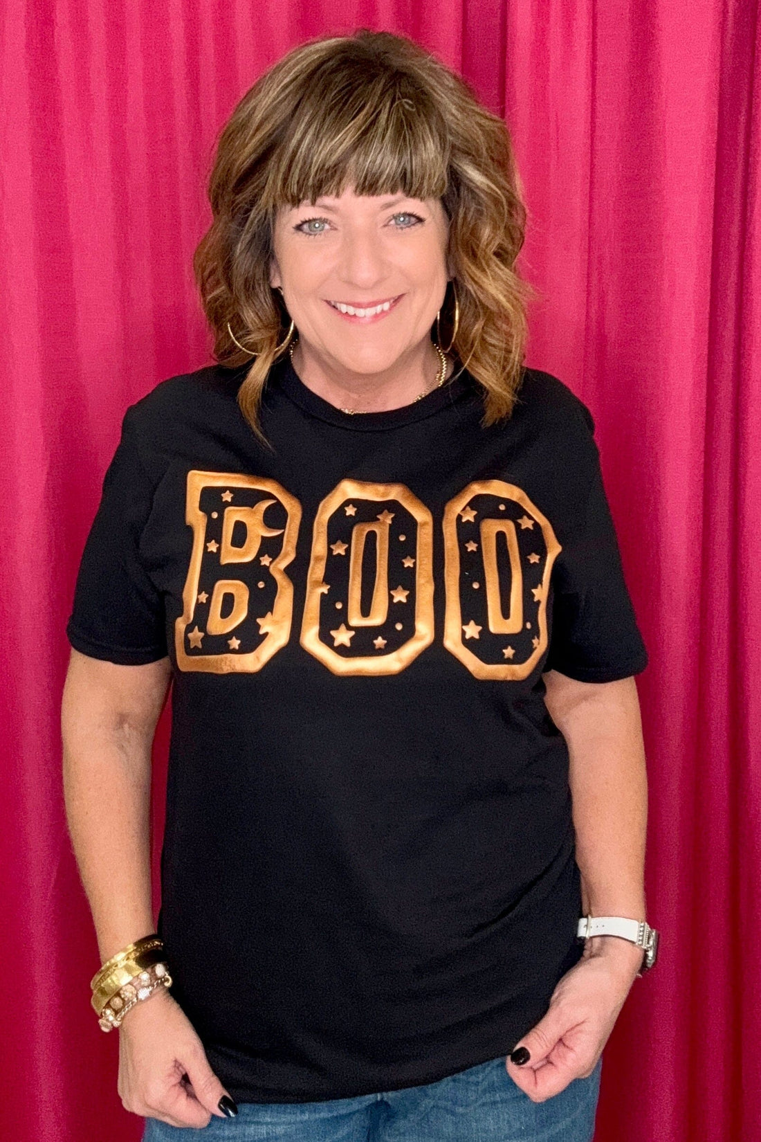 Short Sleeve Tee w/Boo MISSY BASIC KNIT SUGAR STITCH 