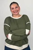 Scuba Contrast Trim Sweatshirt - Olive JRTOP CASUAL TOP:~~Unassigned~~ ZENANA 