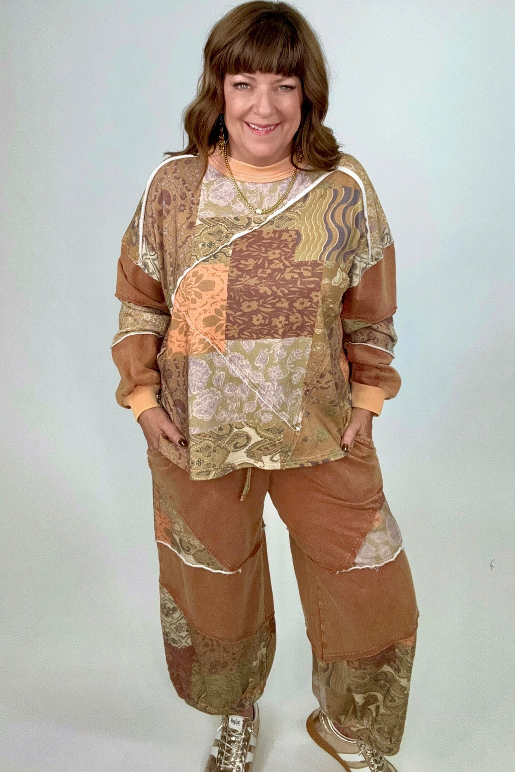 Printed Patchwork Sweatshirt JRTOP CASUAL TOP:~~Unassigned~~ EASEL 