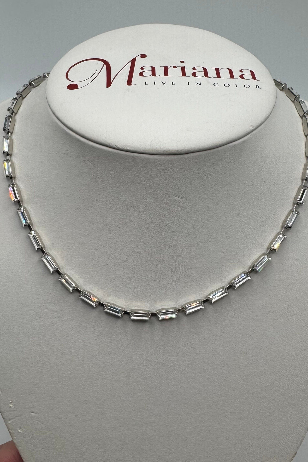 Mariana's On a Clear Day Petite Baguette Necklace, Rhodium BETTERBRANDJEWELRY Mariana 