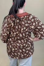 Floral Print Puff Sleeve Half Zip Top JR TOP DRESSY:~~Unassigned~~ UMGEE 