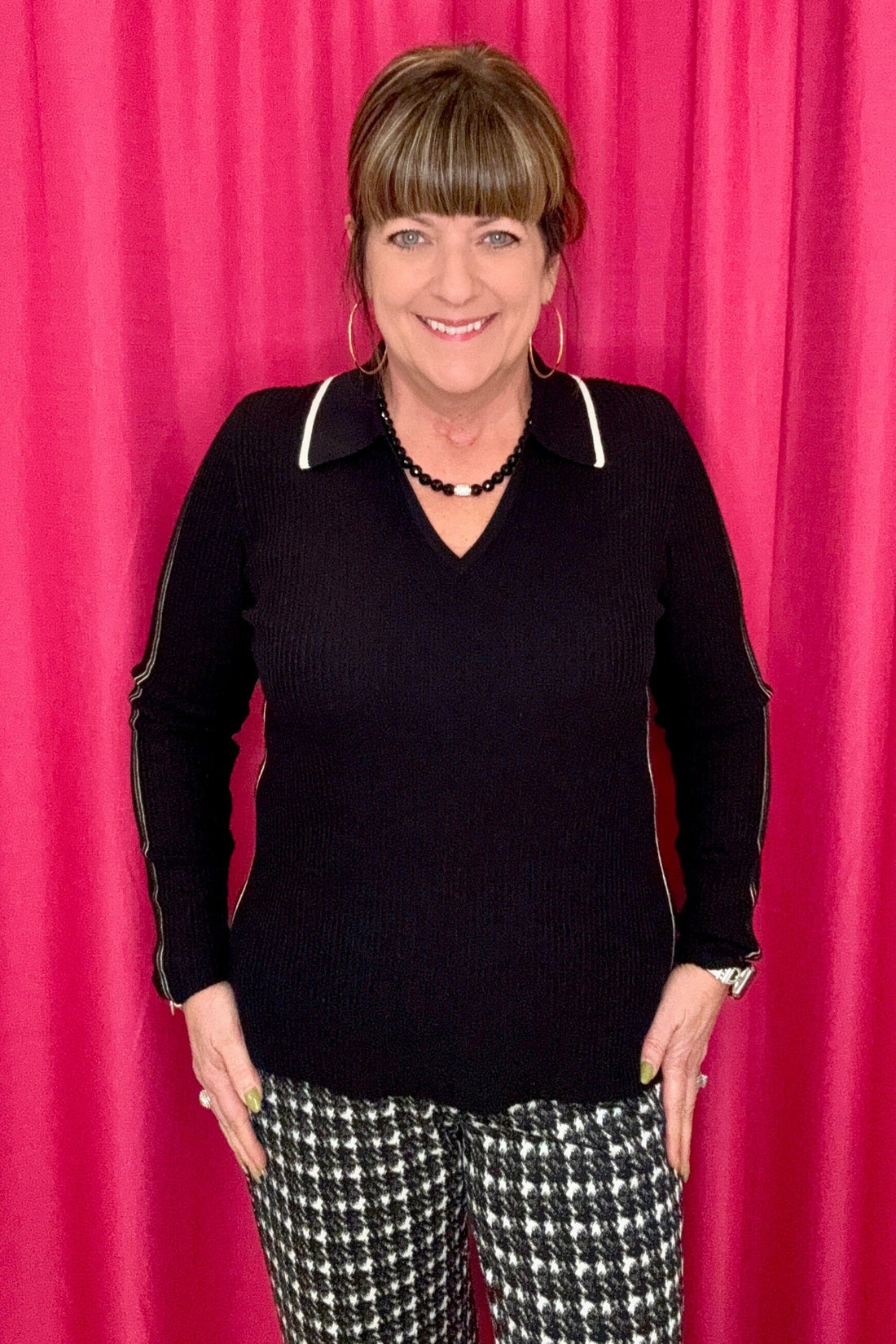 Long Sleeve V-Neck Collared Sweater MISSY TOP SPECIAL LIVERPOOL