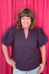 V-Neck Puff Sleeve Textured Top JR TOP DRESSY GLAM PPL S 