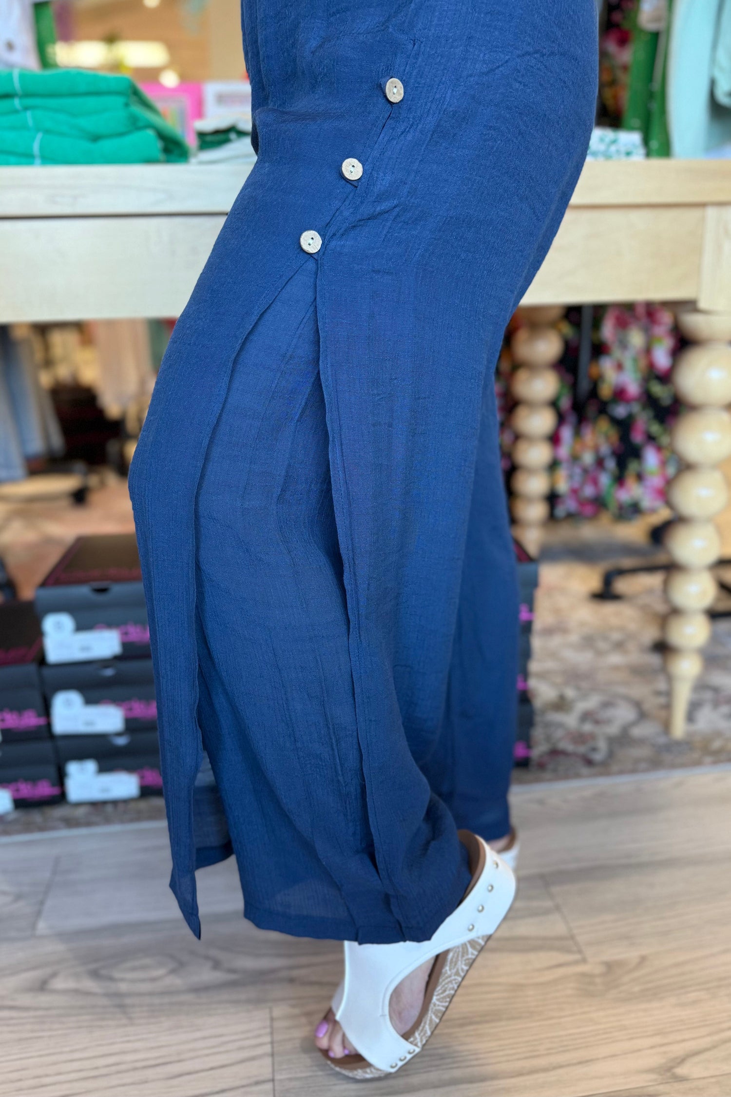 Pull On Gauze Pant with Button Detail BOTTOMS CREATION 