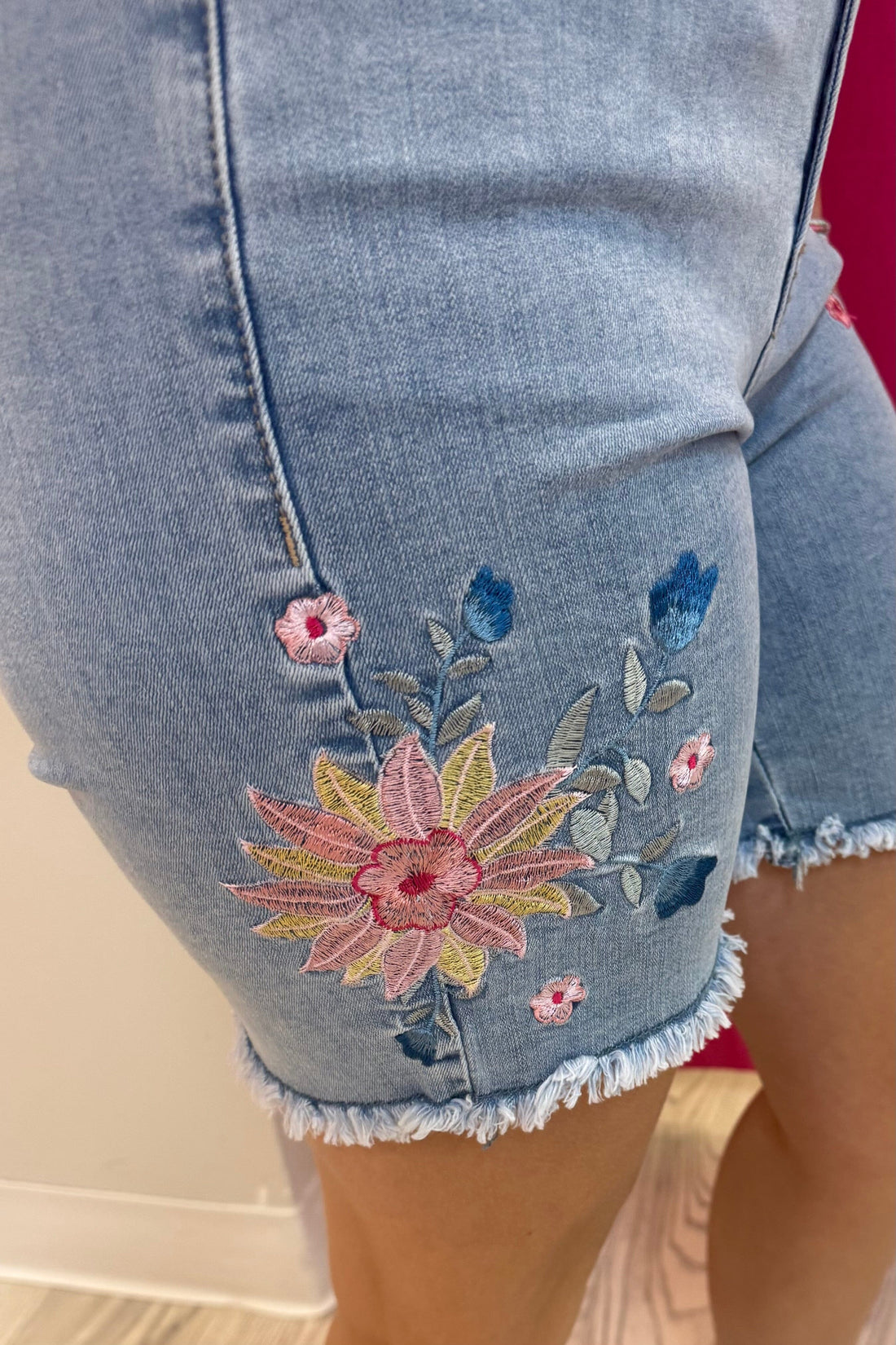 Embroidered Fringed Hem Short BOTTOMS CHARLIEB 