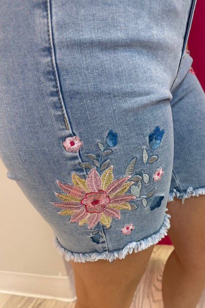 Embroidered Fringed Hem Short BOTTOMS CHARLIEB 