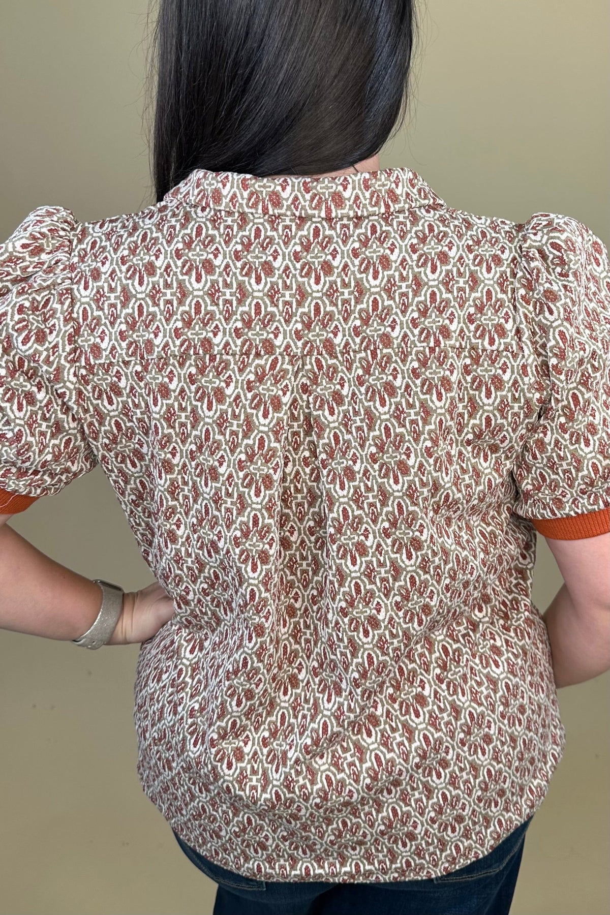 Puff Sleeve Collared V Neck Top JR TOP DRESSY:~~Unassigned~~ UMGEE 