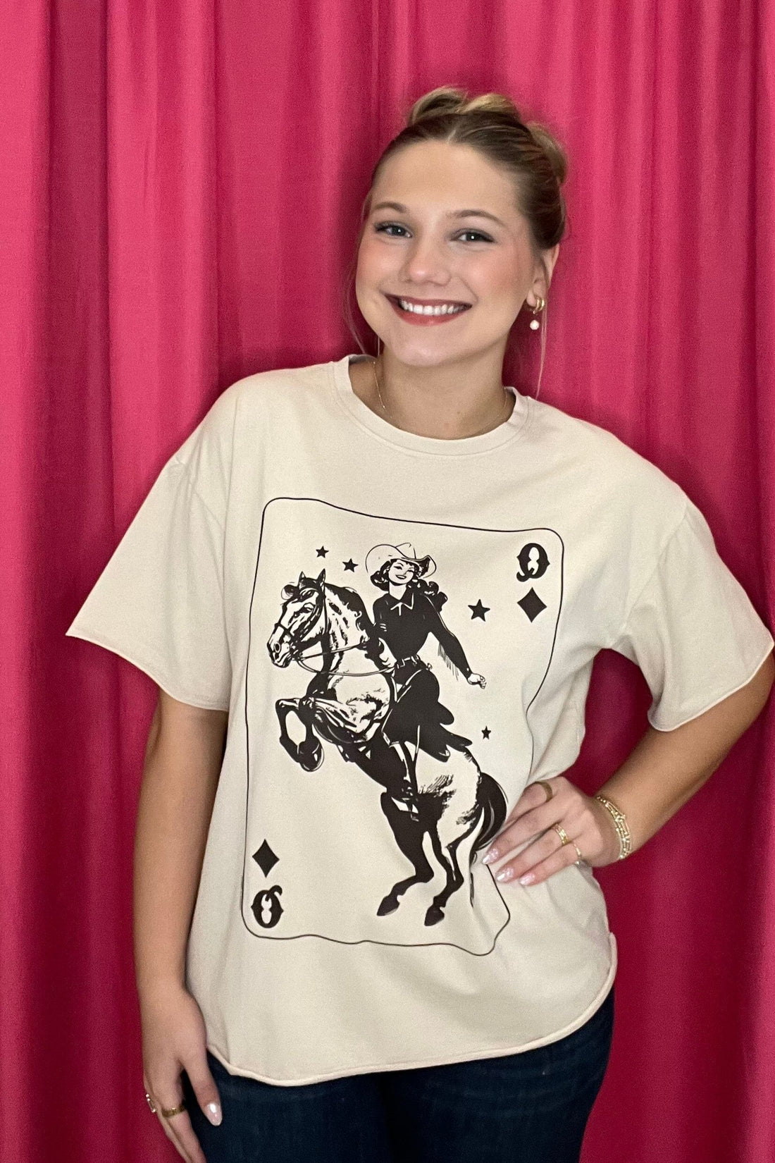 Cowgirl Playing Card T-Shirt MISSY BASIC KNIT SOUTHERN GRACE 