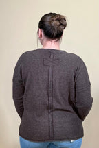 Ribbed Hacci Sweater w/ Pocket - Chocolate JRTOP CASUAL TOP:~~Unassigned~~ ZENANA 
