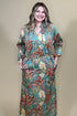Printed 3/4 Sleeve Grosgrain Ruched Neck Dress DRESS DEMOCRACY 