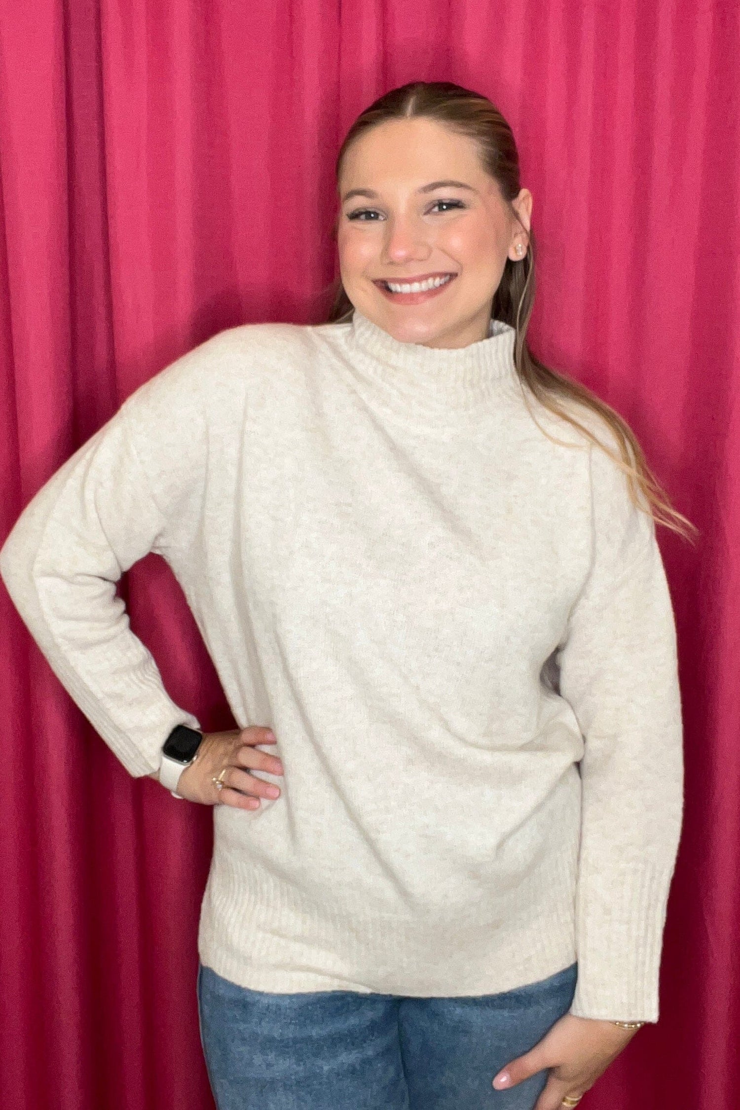 Long Sleeve Mock Neck Sweater w/Ribbing SWEATER KEREN HART NATL S 