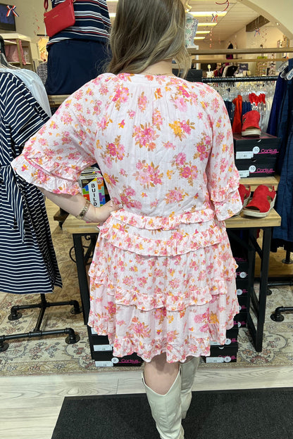 Short Sleeve Ruffle Floral Dress DRESS EASEL 