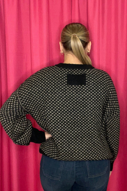 Long Sleeve Jacquard Crew Neck Sweater SWEATER BLUPEPPER 