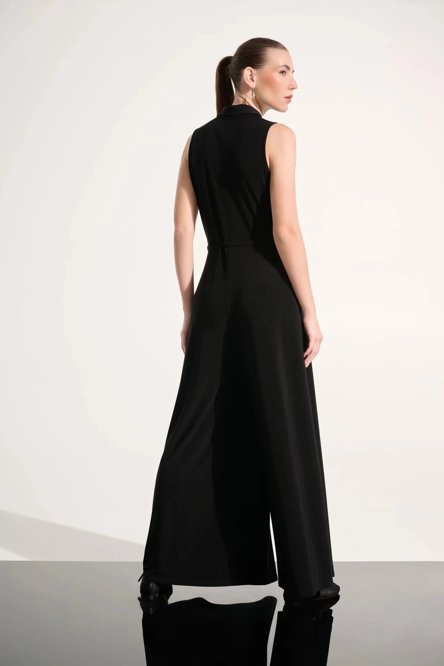 Silky Knit Wide Leg Jumpsuit w/Zipped Neckline DRESS JOSEPH RIBKOFF 