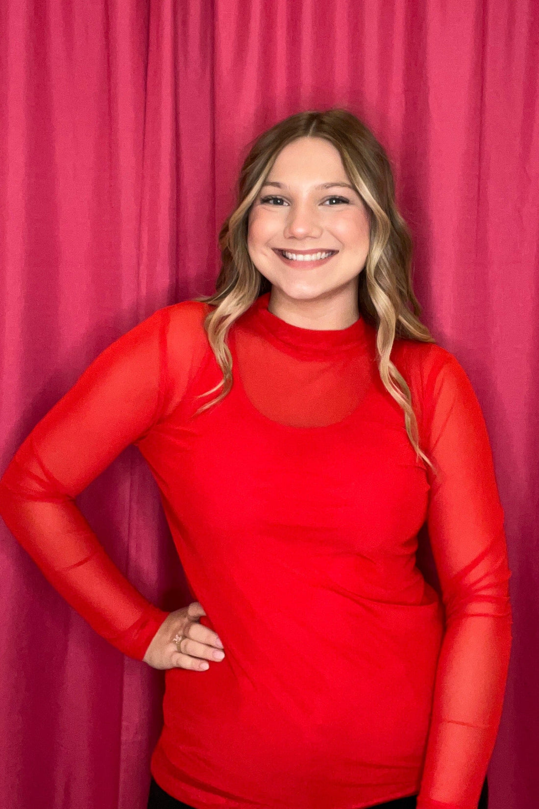 Meshed Out Red Mesh Top MISSY BASIC KNIT STERLINGKREEK 