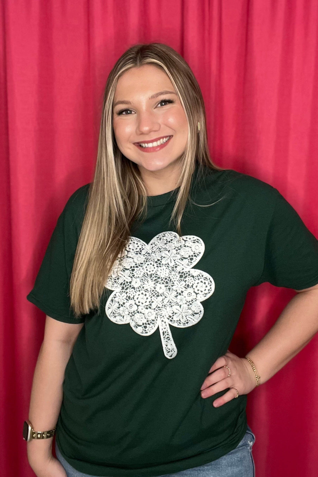 Lace Shamrock Sweatshirt MISSY BASIC KNIT SUGAR STITCH 