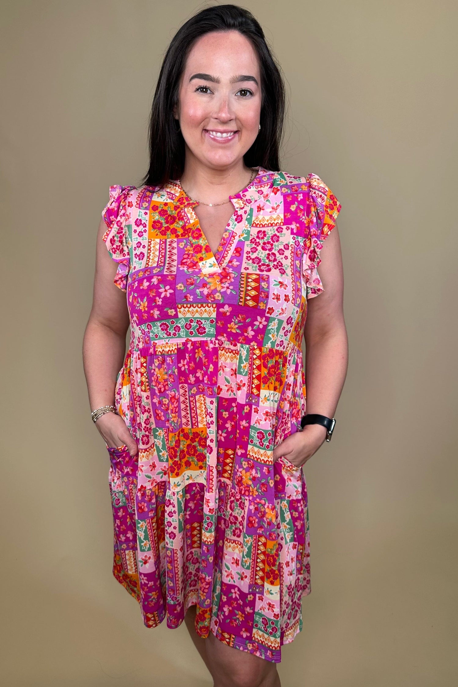 Split Neck Dress w/Ruffle Sleeves DRESS DEAR SCARLETT 