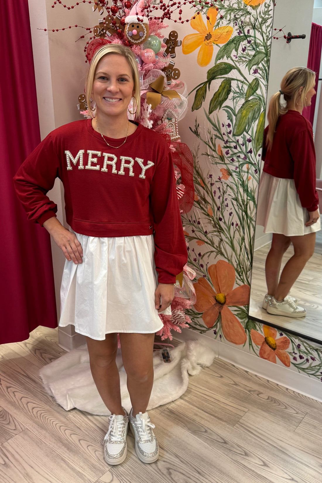 Long Sleeve "Merry" Dress w/White Skirt DRESS SIMPLY SOUTHERN