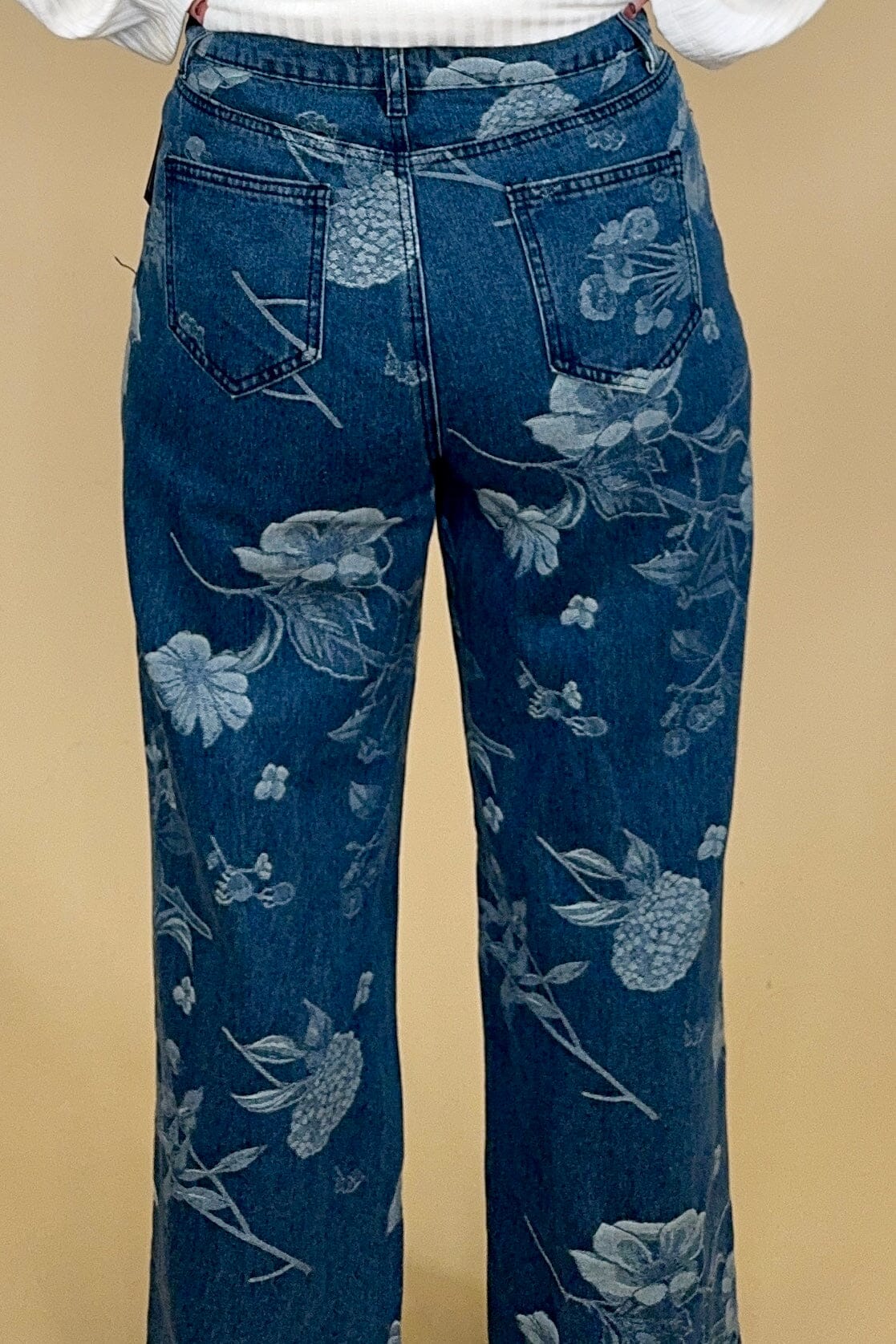 Floral Print Denim Pants BOTTOMS CREATION 