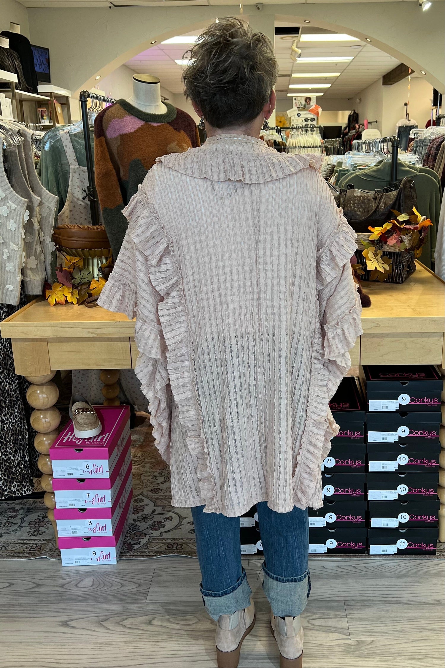 Ruffle Collar Mid Poncho Cardigan OUTFIT COMPLETER BLUEVELVET 