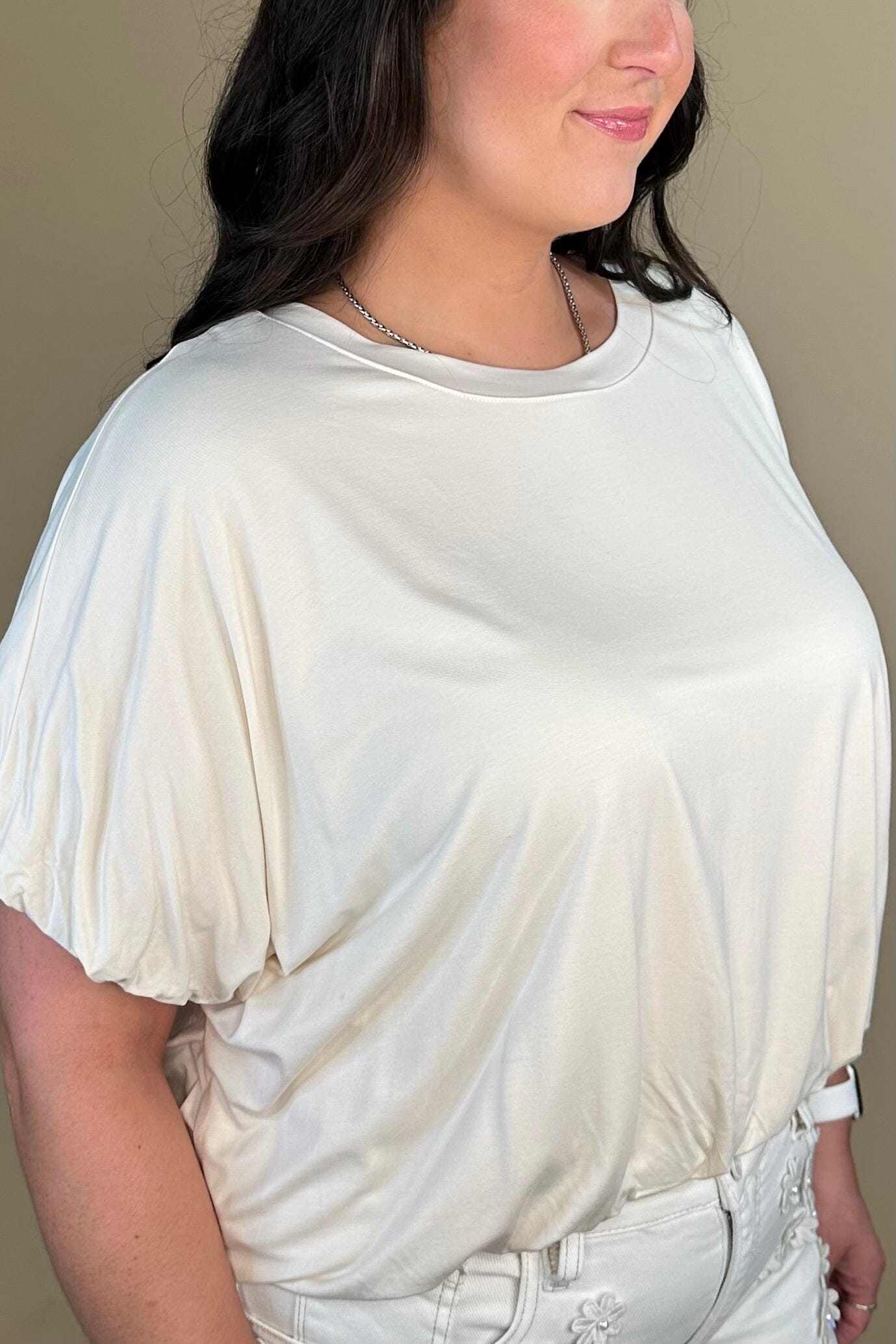 Double Lined Bamboo Fabric Bubble Knit Top - Ivory JRTOP CASUAL TOP:~~Unassigned~~ UMGEE 