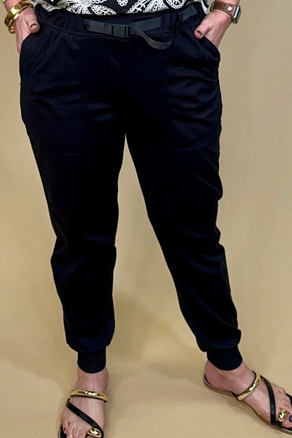 Pull On Jogger - Black w/Belt BOTTOMS ZAC &amp; RACHEL 