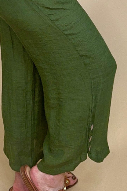 Pull On Gauze Pant w/Button Detail - Olive BOTTOMS CREATION 