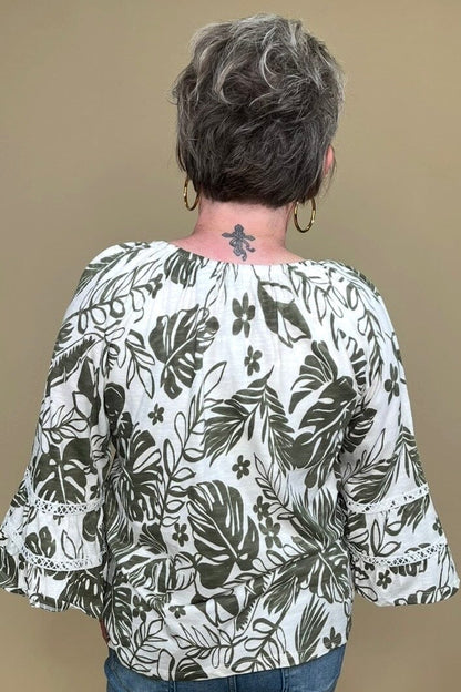 Bell Sleeve Printed Top w/Lace Detail MISSY TOP SPECIAL KEREN HART 