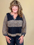 Floral Pattern Split Neck Knit Top - Black JRTOP CASUAL TOP:~~Unassigned~~ POL CLOTHING 
