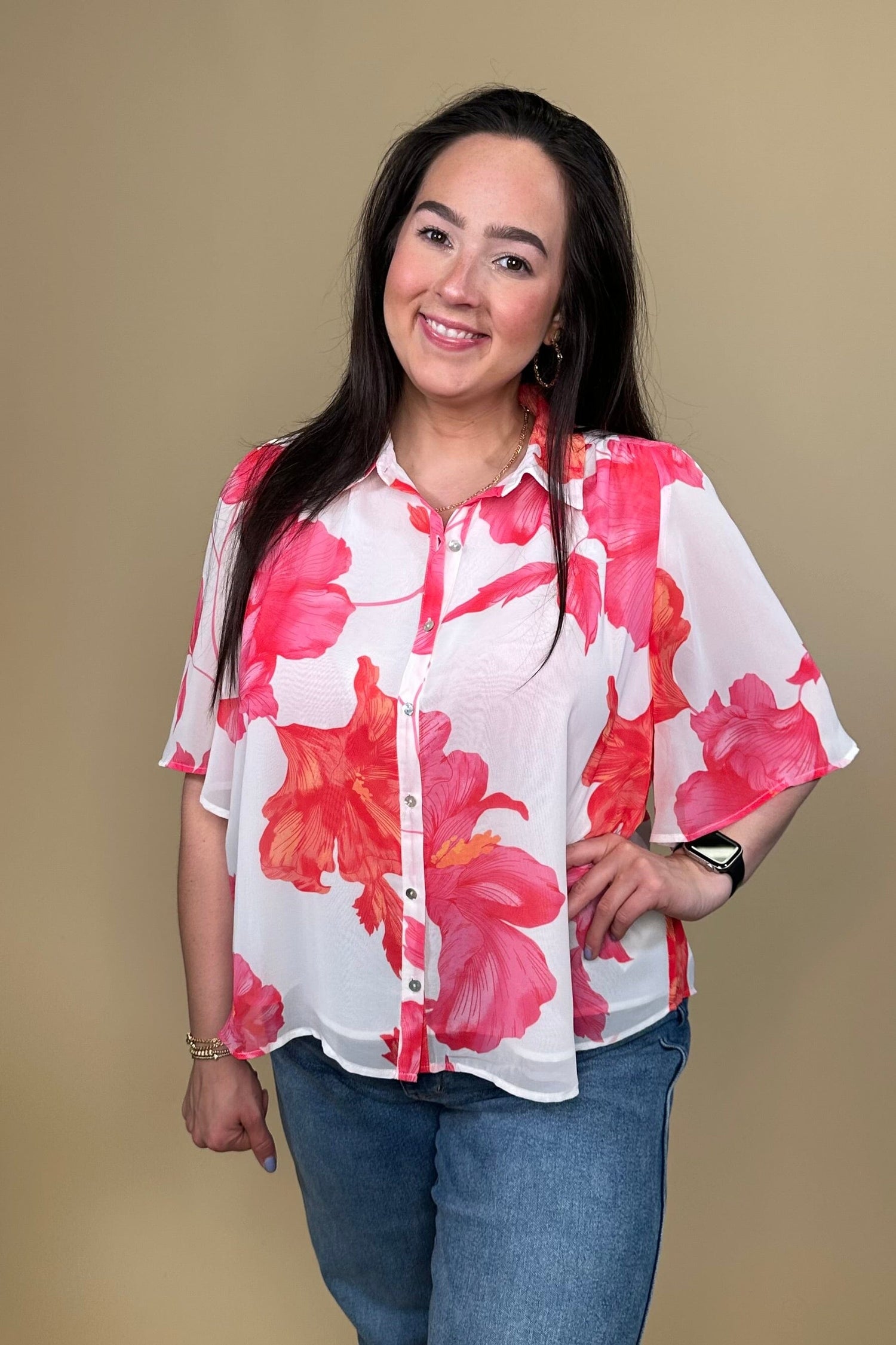 Floral Flutter Sleeve Button Down Collared Top MISSY TOP SPECIAL ZAC &amp; RACHEL 