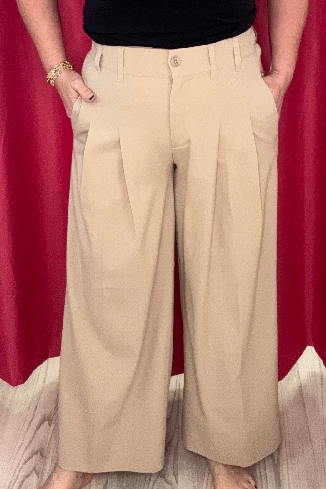 High Rise Pleated Wide Leg Crop Trouser BOTTOMS LIVERPOOL 