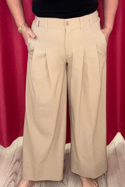 High Rise Pleated Wide Leg Crop Trouser BOTTOMS LIVERPOOL 