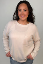 Ribbed Hacci Sweater w/ Pocket - Beige JRTOP CASUAL TOP:~~Unassigned~~ ZENANA 