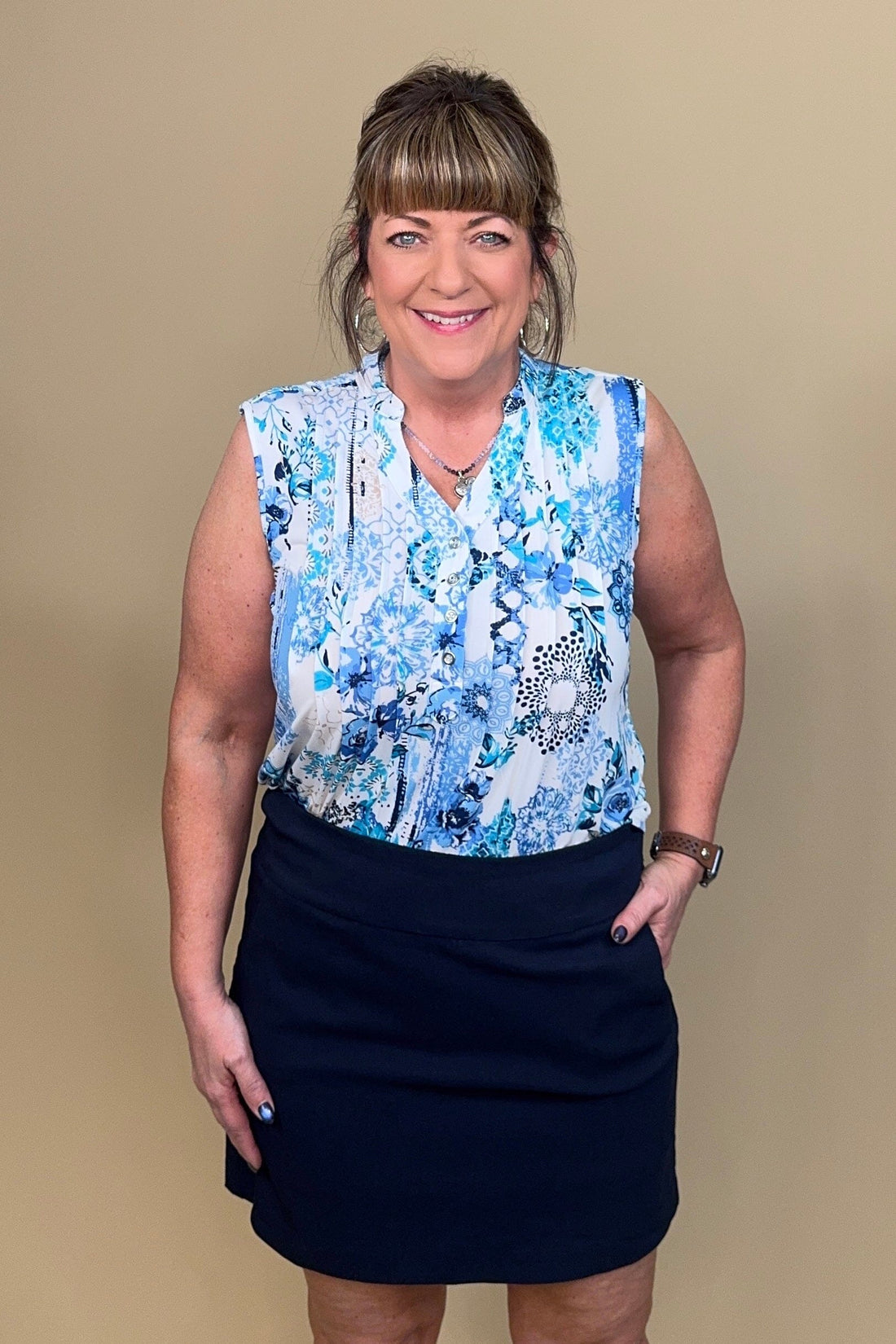 Sleeveless Printed Top w/Pleats MISSY TOP SPECIAL SOUTHERN LADY 