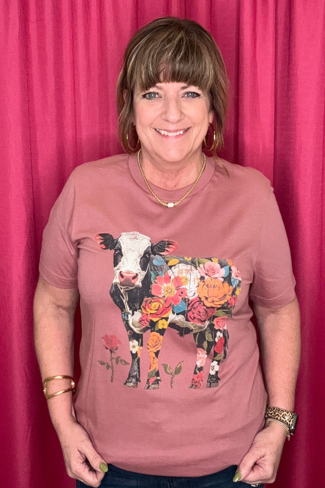 Floral Cow T-Shirt MISSY BASIC KNIT REBELROSE/ATTITUDETEES 
