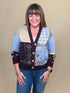 Jacquard V-Neck Sweater Cardigan in Satin Sky OUTFIT COMPLETER TRIBAL 