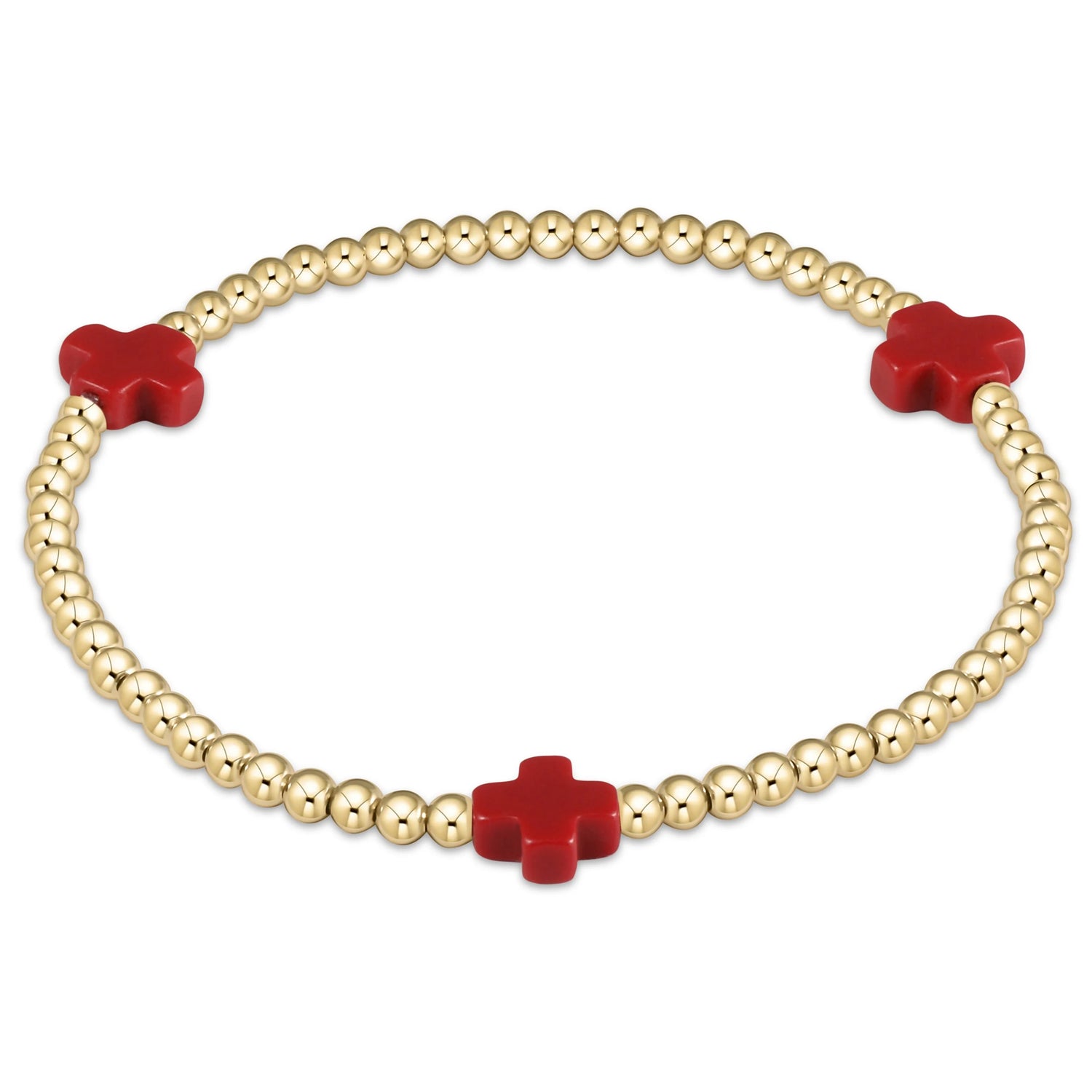 Enewton Signature Cross Gold Pattern 3mm Bead Bracelet- Red