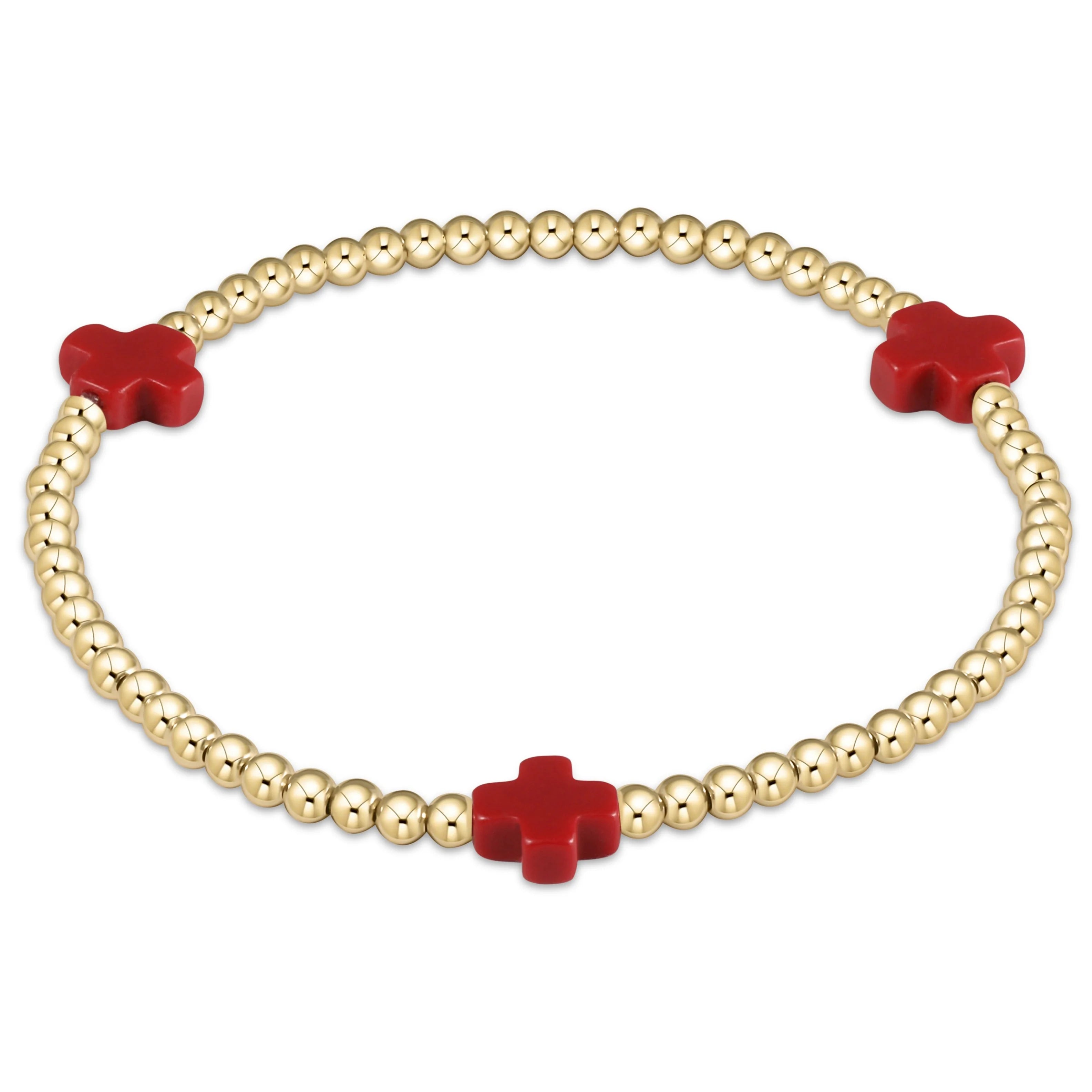 Enewton Signature Cross Gold Pattern 3mm Bead Bracelet- Red
