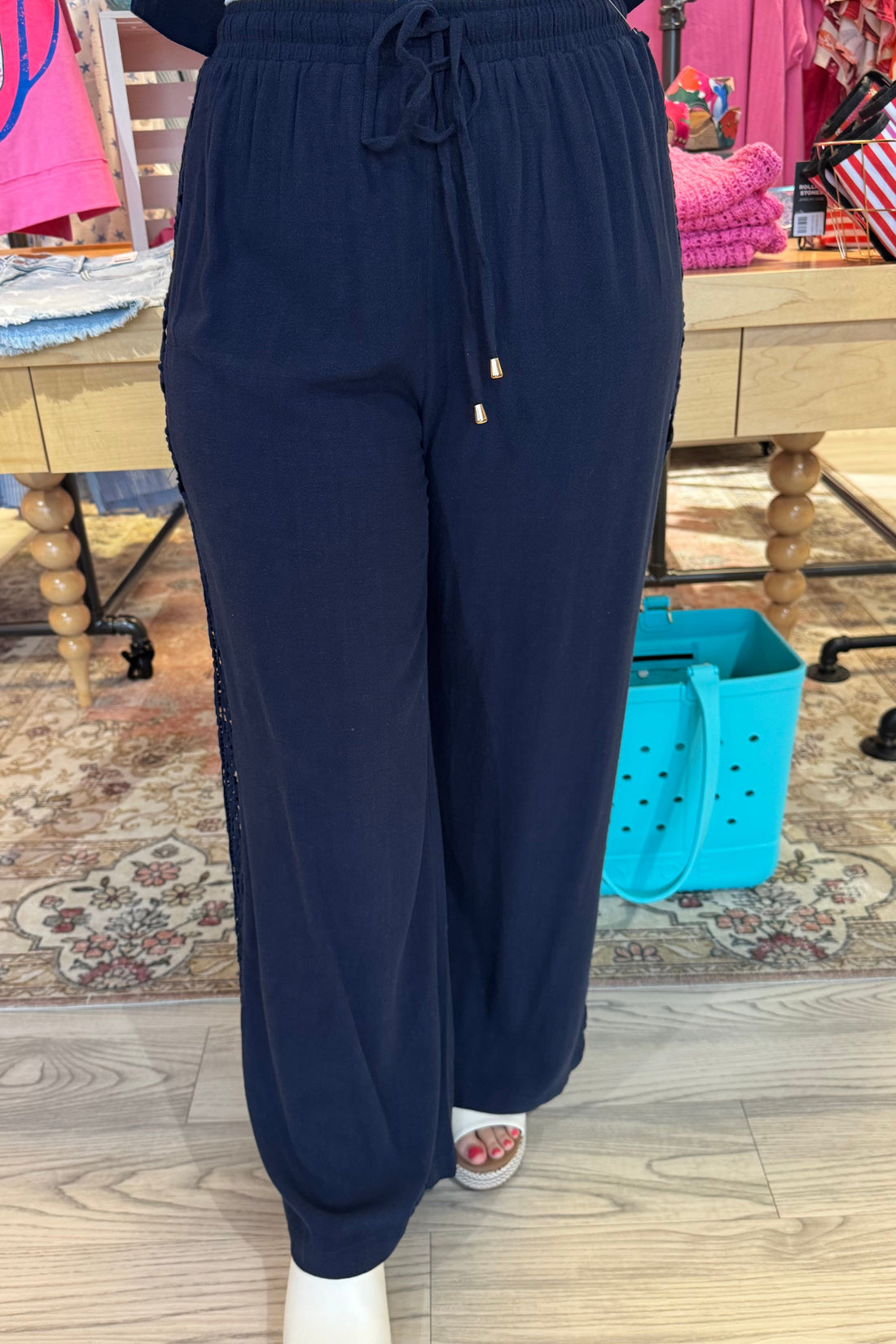 Linen Blend Wide Leg Pant w/Crochet BOTTOMS ALLIE &amp; ROSE 