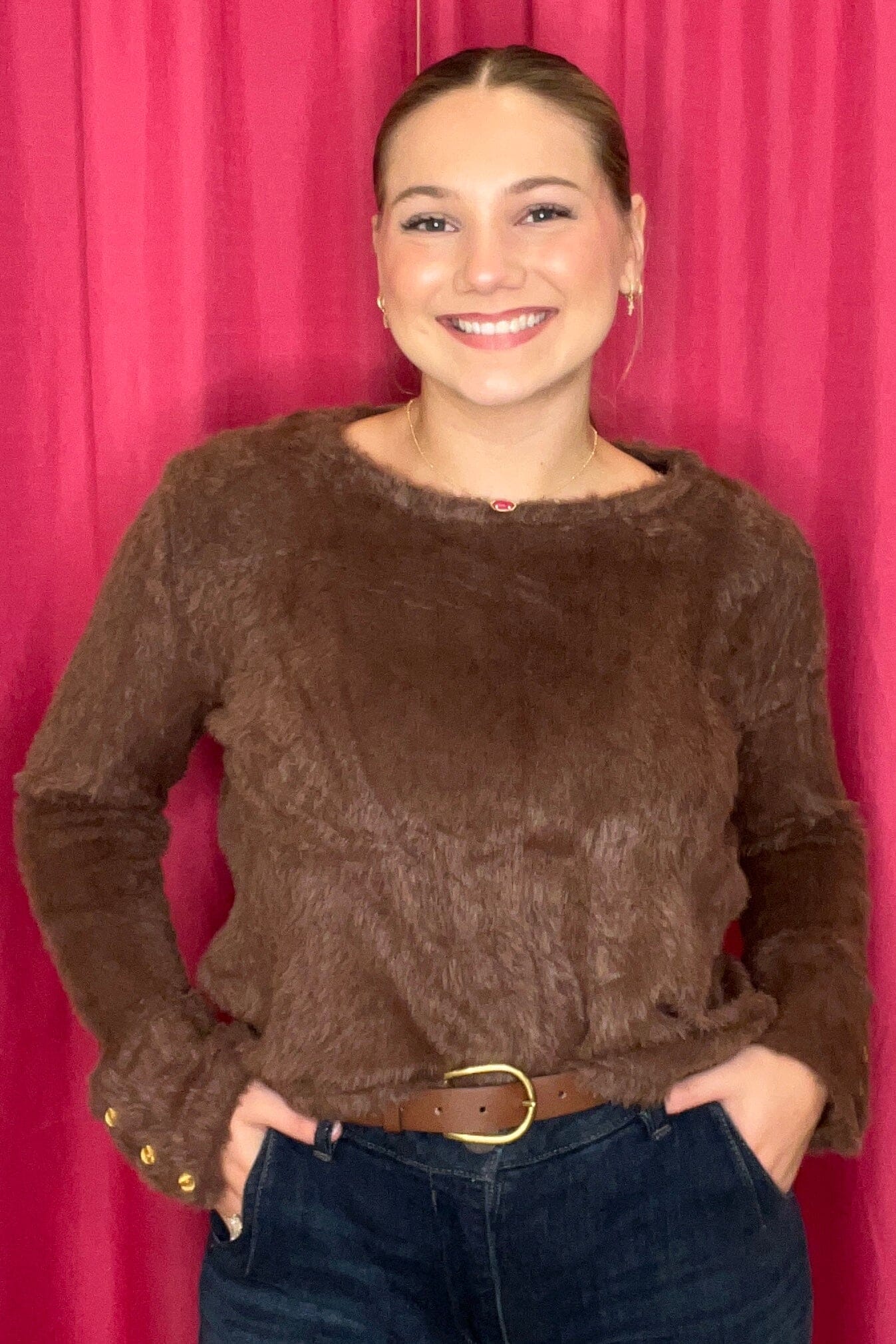 Long Sleeve Eyelash Sweater w/Sleeve Buttons SWEATER CREATION 