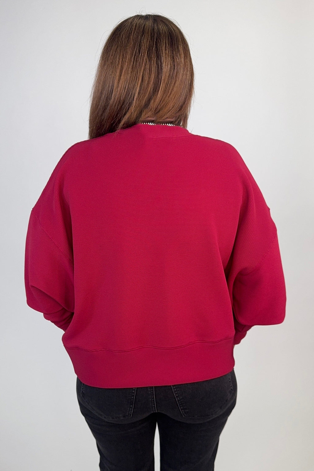 Ribbed Balloon Sleeve Pullover JRTOP CASUAL TOP:~~Unassigned~~ ZENANA 