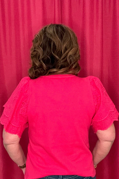 Short Sleeve Knit-to-Woven Top w/Embroidery MISSY TOP SPECIAL LIVERPOOL 