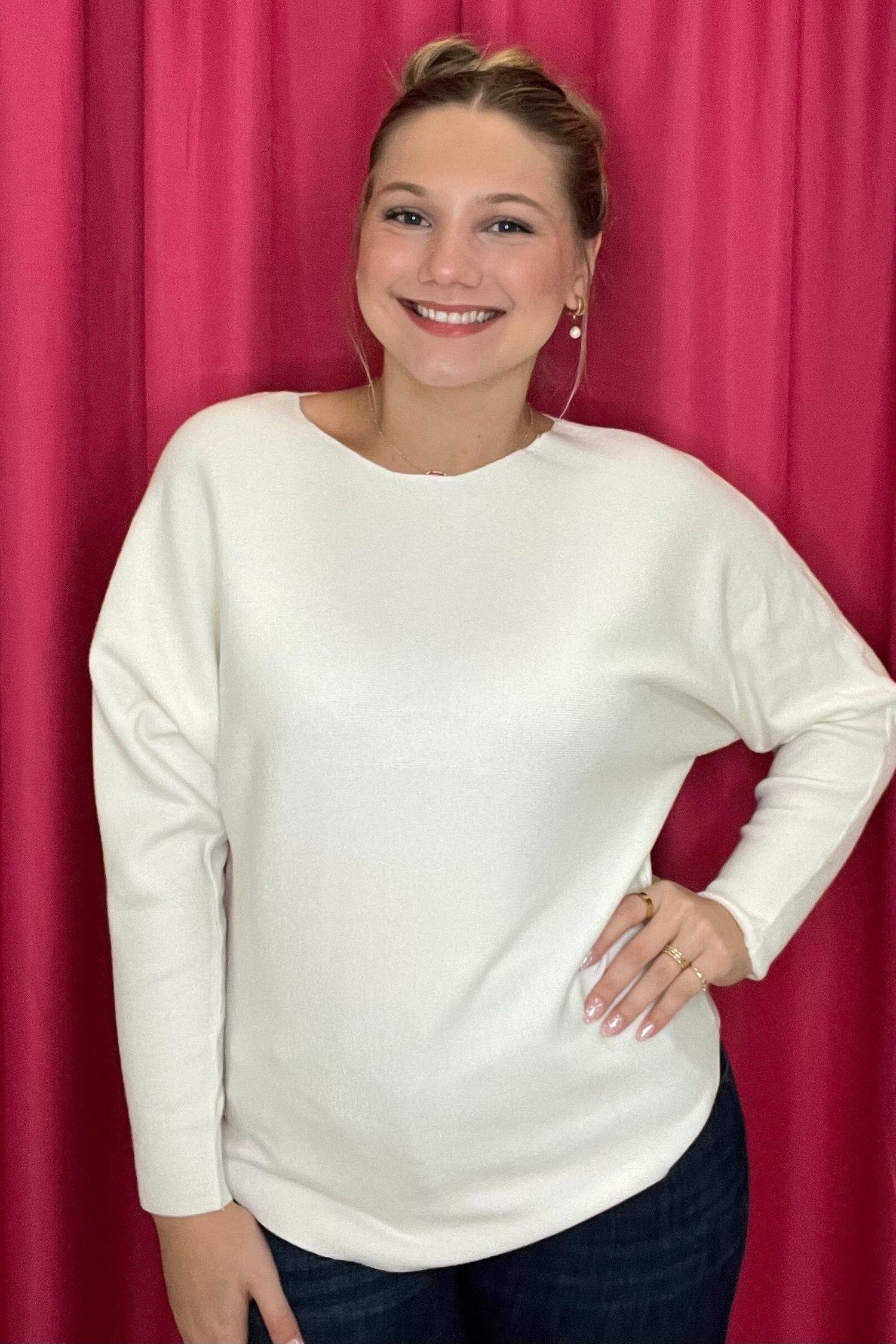3/4 Sleeve Scoop Neck Sweater MISSY TOP SPECIAL KEREN HART 
