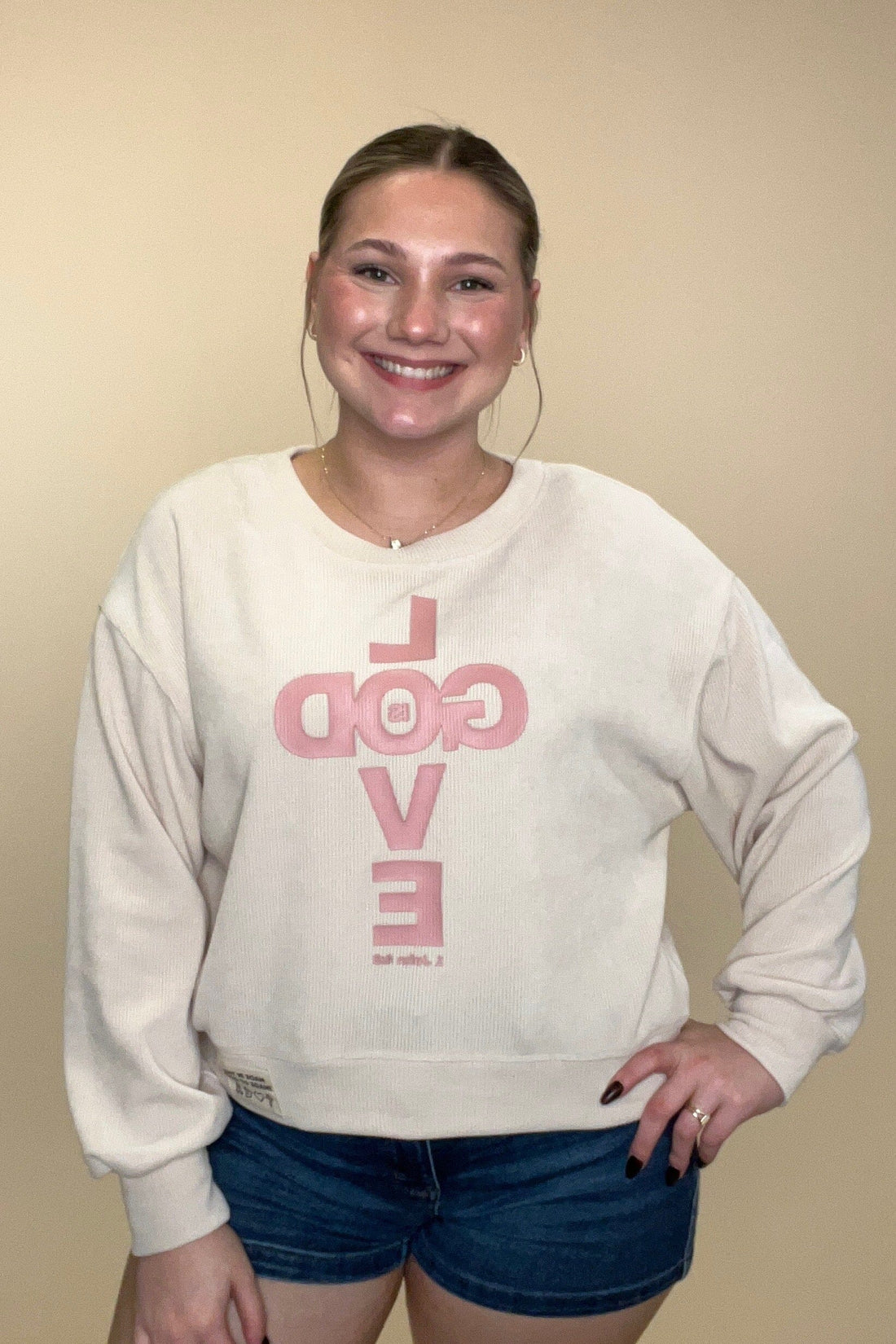 Couduroy Sweatshirt w/GOD is Love JRTOP CASUAL TOP YELETE