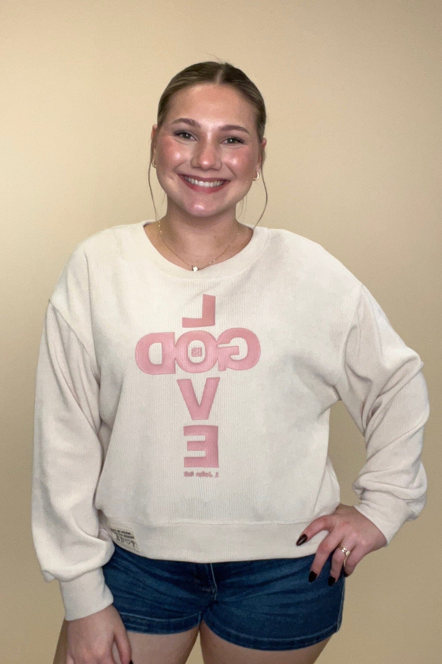 Couduroy Sweatshirt w/GOD is Love JRTOP CASUAL TOP YELETE 