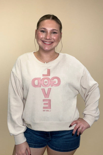 Couduroy Sweatshirt w/GOD is Love JRTOP CASUAL TOP YELETE 