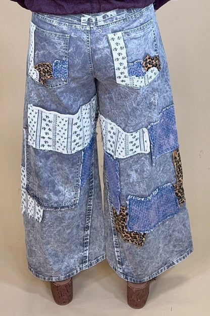 Patchwork Woven Wide Leg Pants BOTTOMS:~~Unassigned~~ POL CLOTHING 