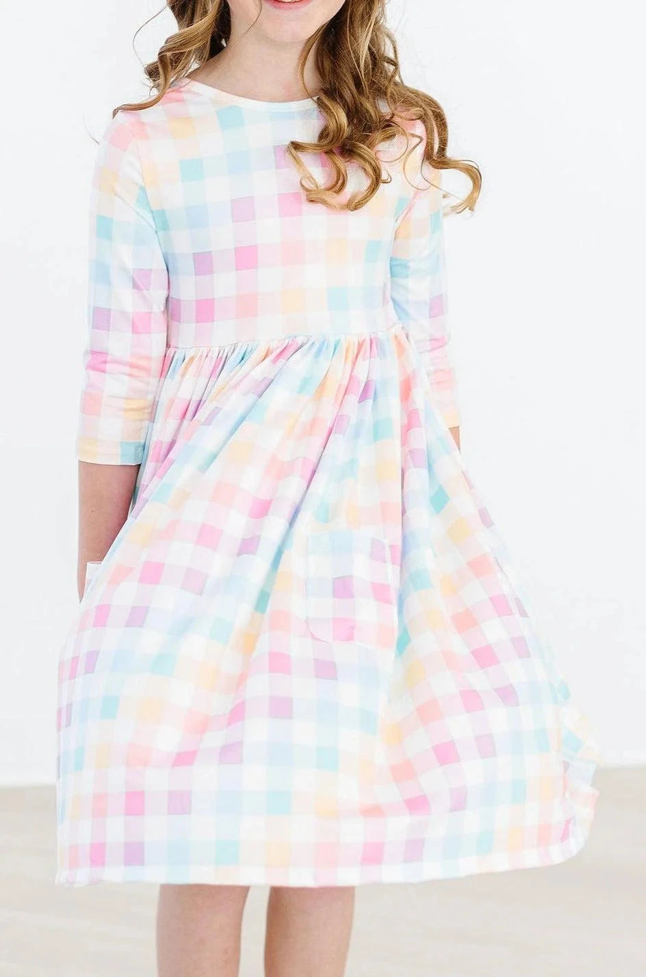Pastel Plaid 3/4 Sleeve Pocket Twirl Dress GIFT/OTHER MILA &amp; ROSE 