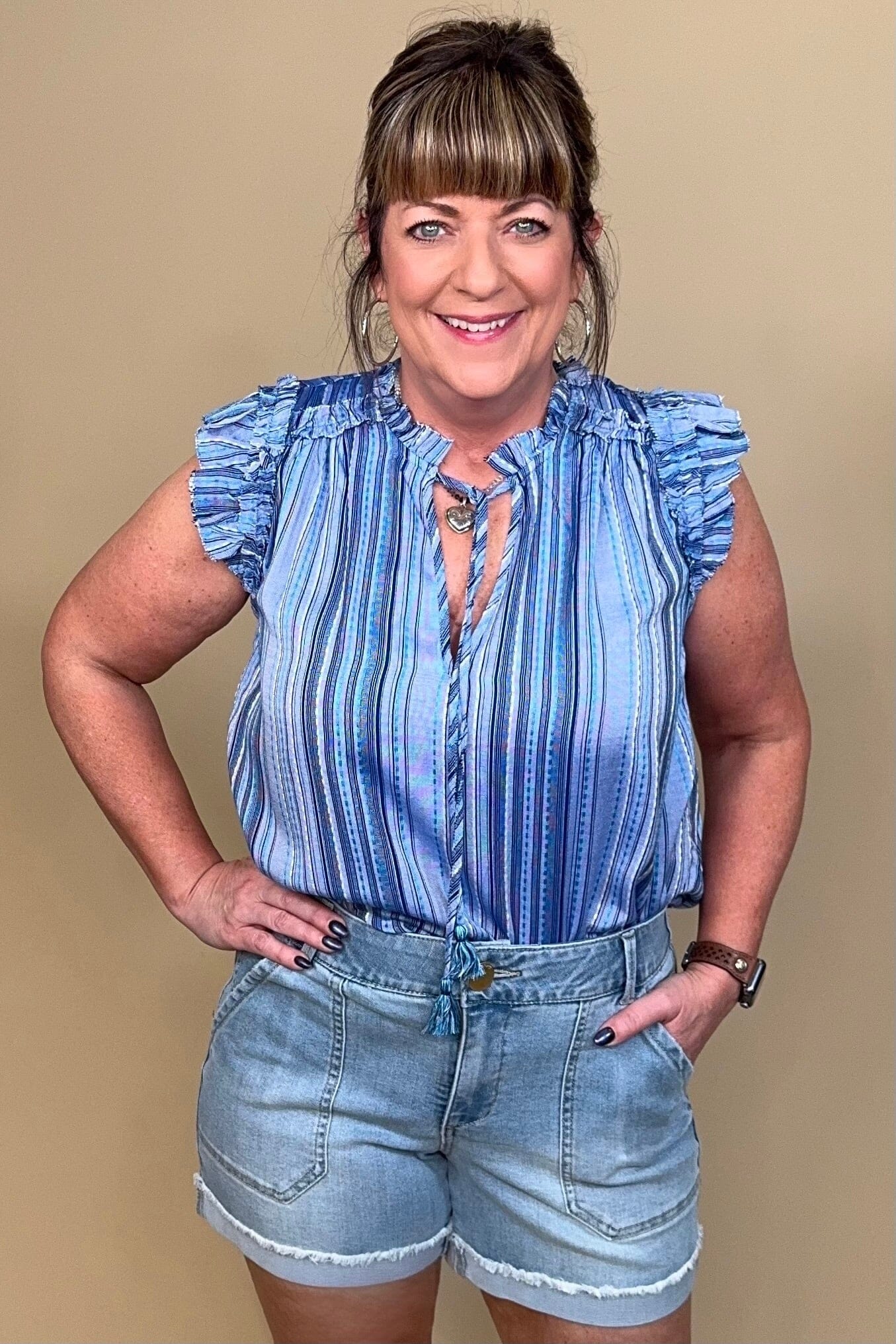 Flutter Sleeve Ruffled Woven Top MISSY TOP SPECIAL LIVERPOOL 