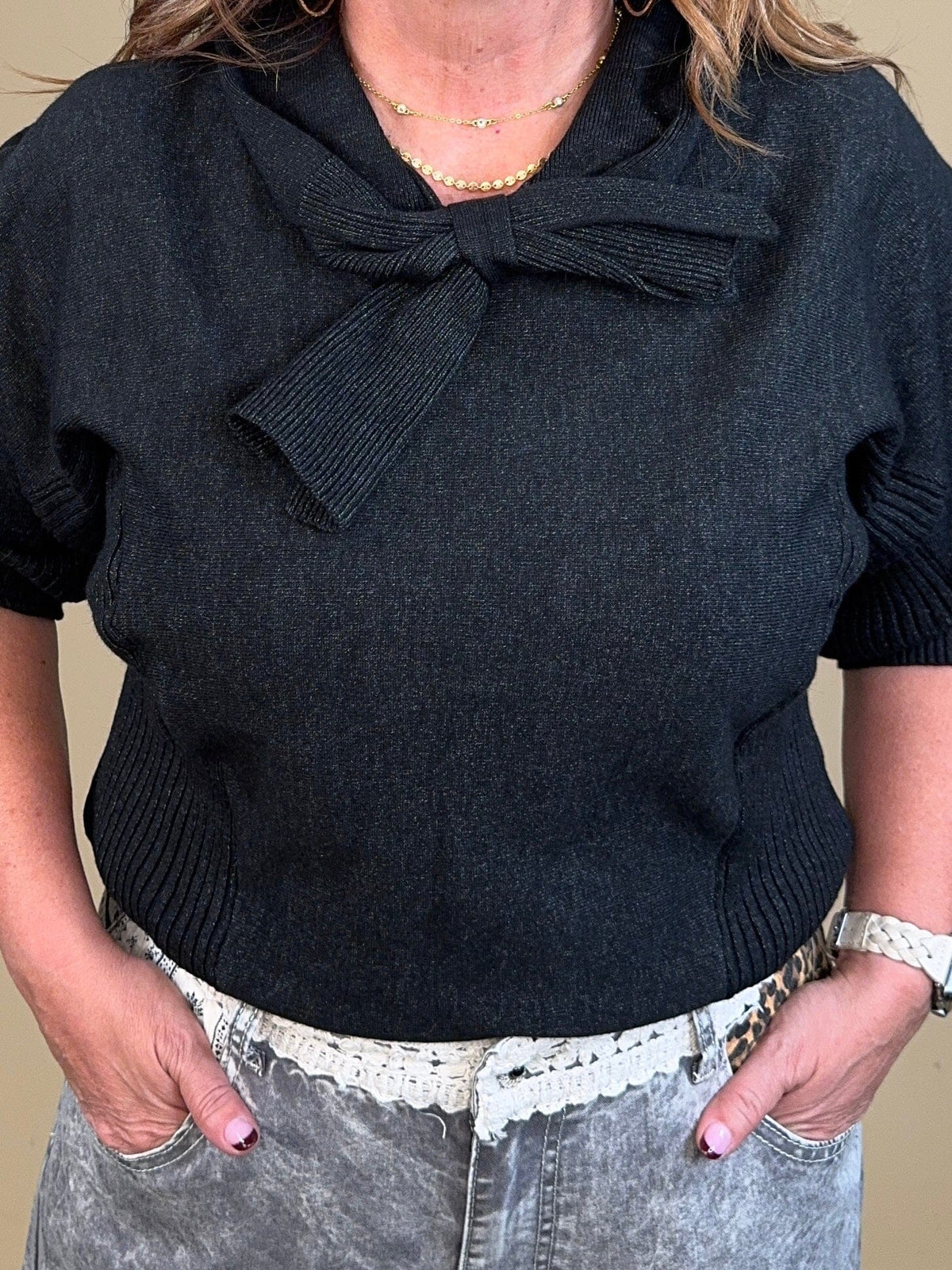 3/4 Sleeve Tie Neck Sweater MISSY TOP SPECIAL:~~Unassigned~~ DEMOCRACY 